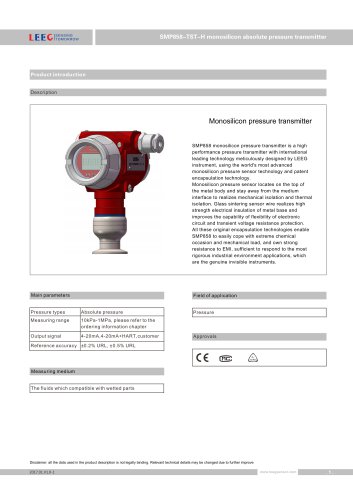 SMP858-TST-H flush diaphragm absolute pressure transmitter