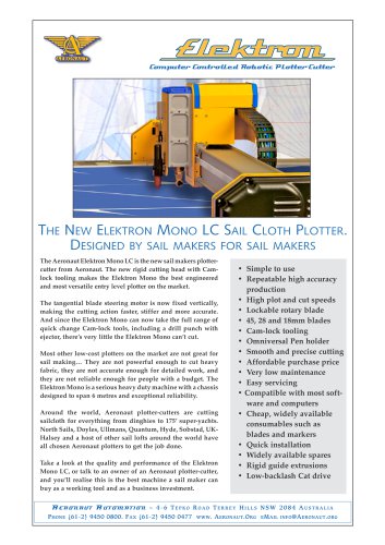 Elektron Mono LC automated cutter in cut widths up to 2050mm (80"). Cam-lock steered tools