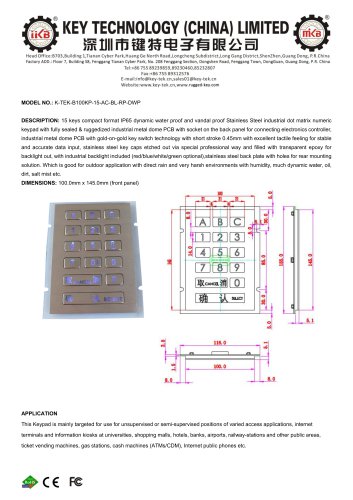 K-TEK-B100KP-AC-15-BL-RP-DWP datasheet