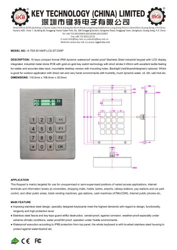 K-TEK-B116KP-LCD-DT-DWP datasheet