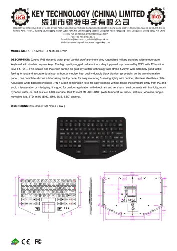 K-TEK-M285TP-FN-ML-BL-DWP data sheet