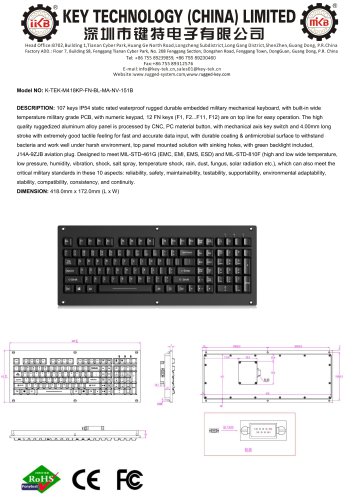 key technology keyboard K-TEK-M418KP-FN-BL-MA-NV-151B datasheet