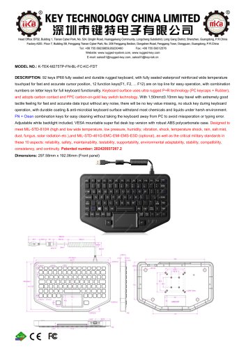 Vehicle-mounted keyboard K-TEK-M275TP-FN-BL-FC-KC-FDT