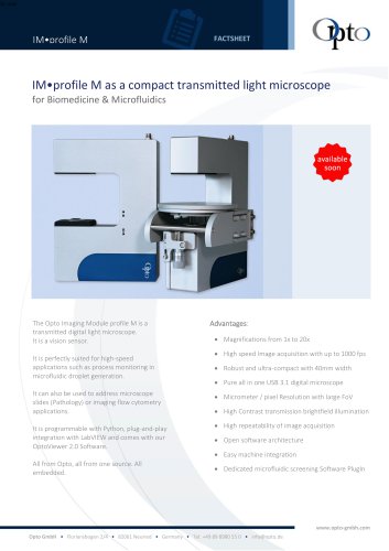 IM profile M as a compact transmitted light microscope for Biomedicine and Microfluidic