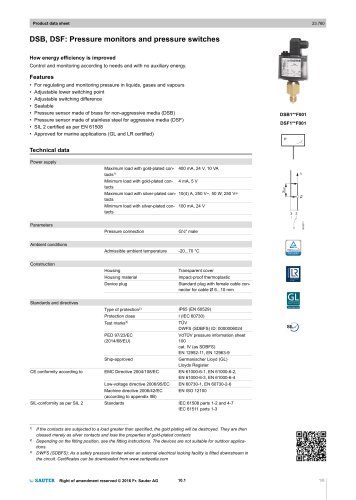 DSB, DSF: Pressure monitors and pressure switches