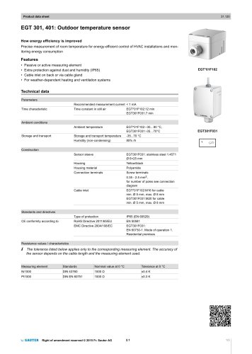 EGT 301, 401: Outdoor temperature sensor