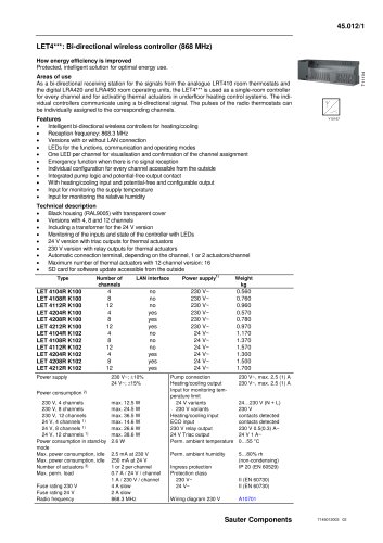 LET4***: Bi - directional wireless controller (868 MHz)