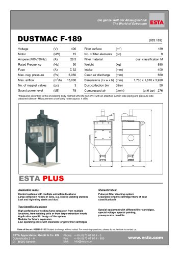 Datasheet DUSTMAC F-189