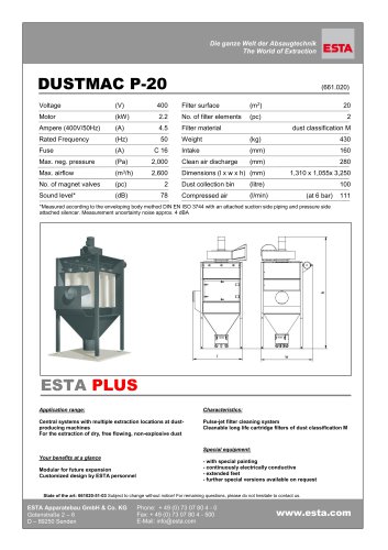 Datasheet DUSTMAC P-20