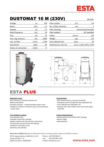 Datasheet DUSTOMAT 16 / 230 V