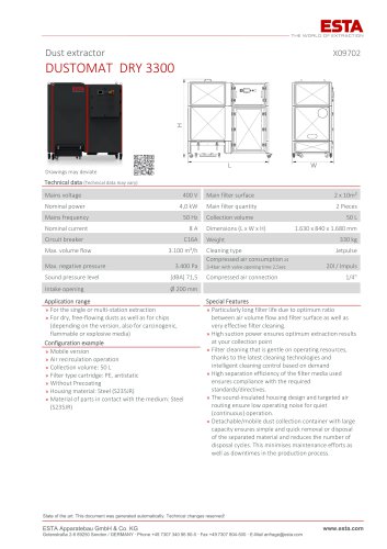 Datasheet DUSTOMAT DRY 3300