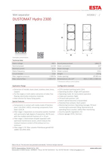 Datasheet DUSTOMAT HYDRO 2300