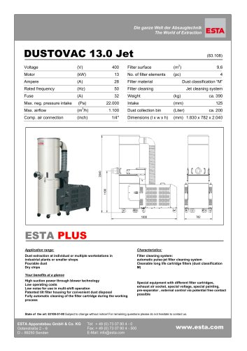 Datasheet DUSTOVAC 13.0 JET