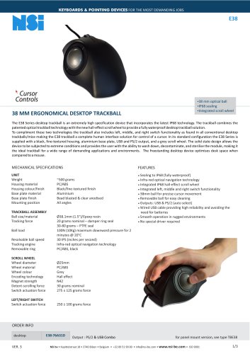 Ergonomical 38 mm desktop trackball