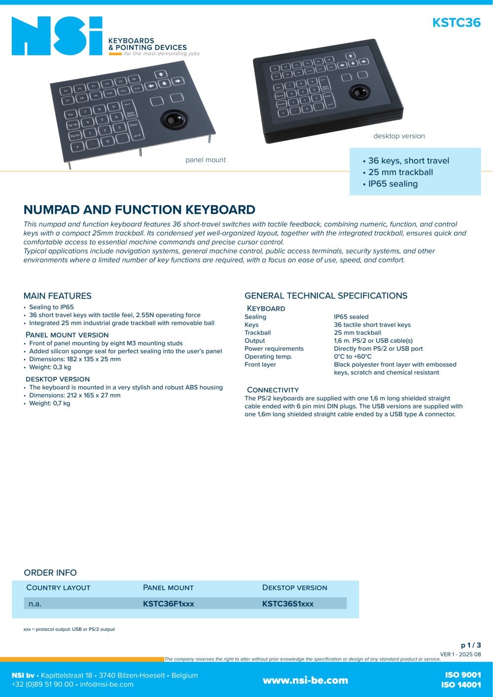 Numpad and function keyboard - panel mount - NSI