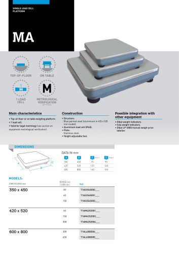 SINGLE LOAD CELL WEIGHING PLATFORMS MA SERIES