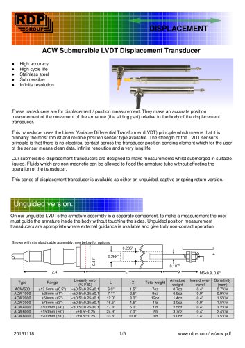 ACW Submersible LVDT Displacement Transducer