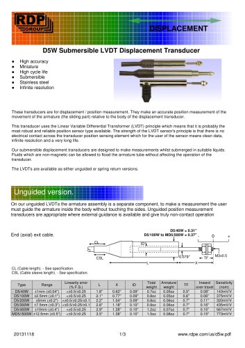 D5W Submersible LVDT Displacement Transducer