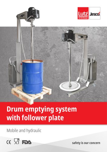 Drum emptying system with follower plate