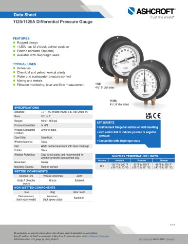 1125/1125A Differential Pressure Gauge