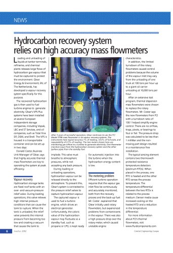 Hydrocarbon Recovery System Relies on High Accuracy Mass Flow Meters