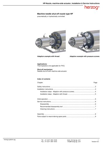 Machine needle shut-off nozzle type HP pneumatically or hydraulically controlle