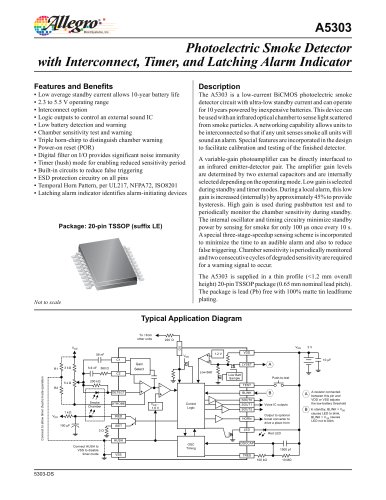  A5303: Photoelectric Smoke Detector with Interconnect, Timer, and Latching Alarm Indicator 