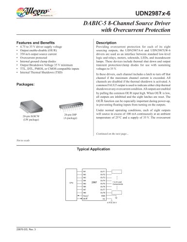 UDN2987x-6: DABIC-5 8-Channel Source Driver with Overcurrent Protection (PDF) 