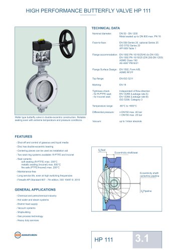 HIGH PERFORMANCE BUTTERFLY VALVE HP 111