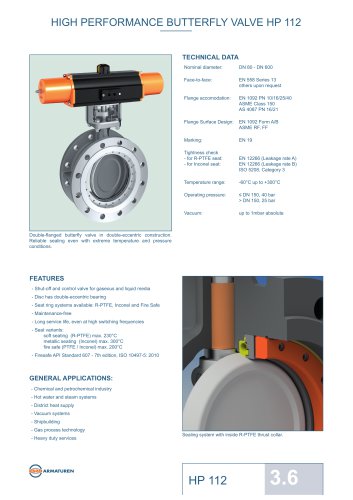 HIGH PERFORMANCE BUTTERFLY VALVE HP 112