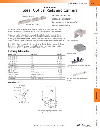 X26 Series Steel Optical Rails and Carriers  