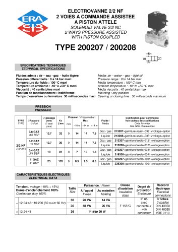 Piston coupled 2/2 NC solenoid valve-brass- SSteel