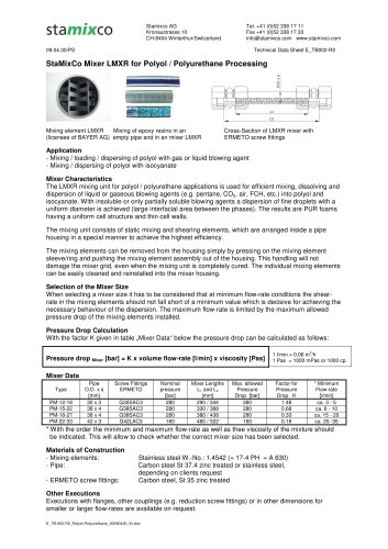 Static Mixer for Polyol/Polyurethane Processing