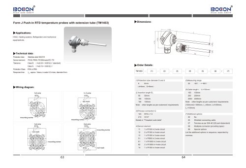 Form J Push-in RTD temperature probes with extension tube TM1403