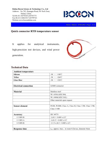 Quick connector RTD temperature sensor for analytical equipments/high precision test device-TM1202