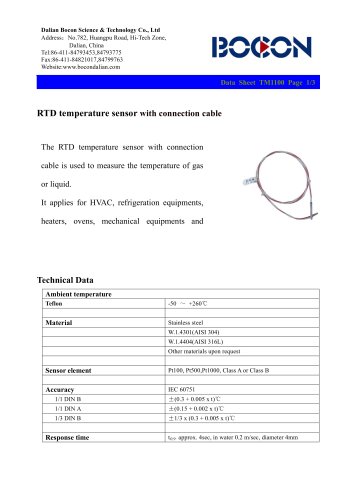 RTD temeprature sensor for HVAC/refrigenation/heater/oven/TM1100