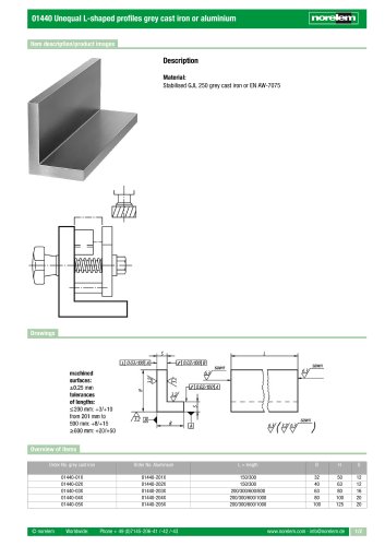 01440 Unequal L-shaped profiles grey cast iron or aluminium