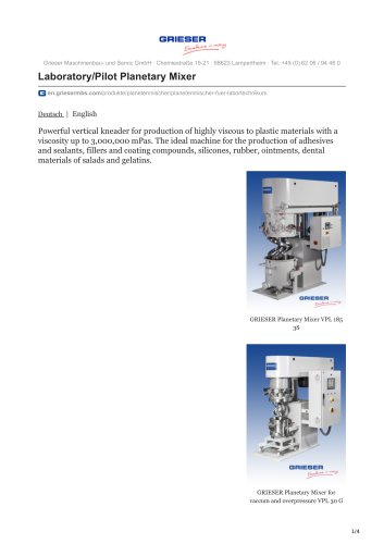 Laboratory/Pilot Planetary Mixer