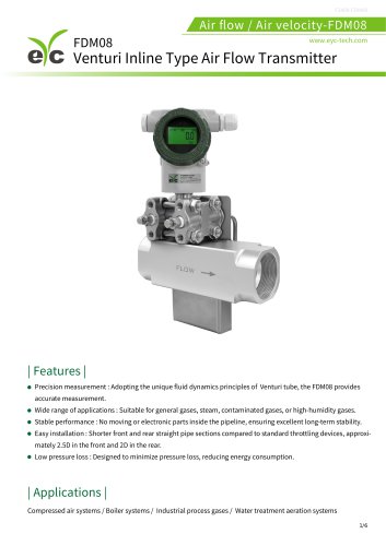 eyc-tech FDM08 Venturi Inline Type Air Flow Transmitter