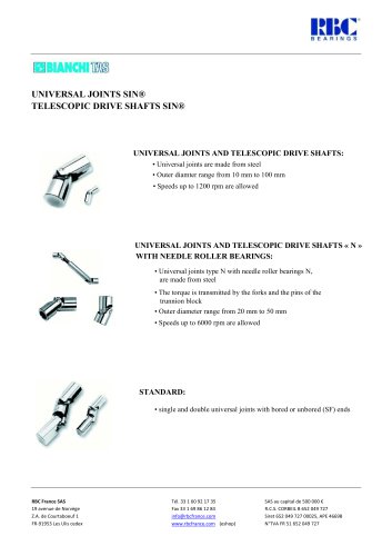 Single and double universal joints and cardan shafts