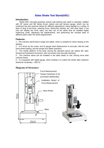 ASC Sides Shake Test Stand for different applications, being applied to a variety of tests of plug & pull force, pressing force, destruction testing, etc | Wenzhou Tripod instrument