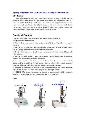 ATH Spring Tester is used to test amount of deformation and characteristic of load relation of extension and compression springs   | Wenzhou Tripod instrument