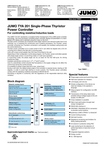 JUMO TYA 201 Single phase thyristor power controller