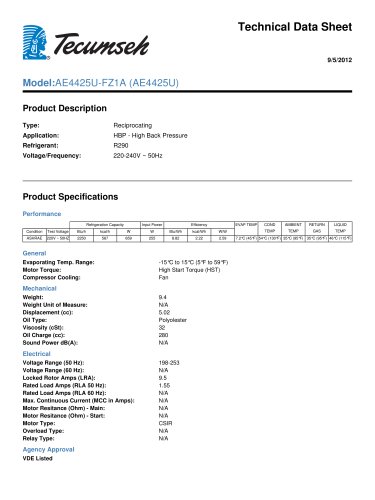 Technical Data Sheet Model:AE4425U-FZ1A (AE4425U)