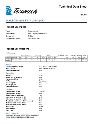 Technical Data Sheet  Model: AE4430Y-FZ1A (AE4430Y)