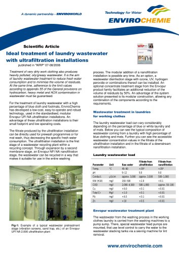 Ideal treatment of laundry wastewater  with ultrafiltration installations