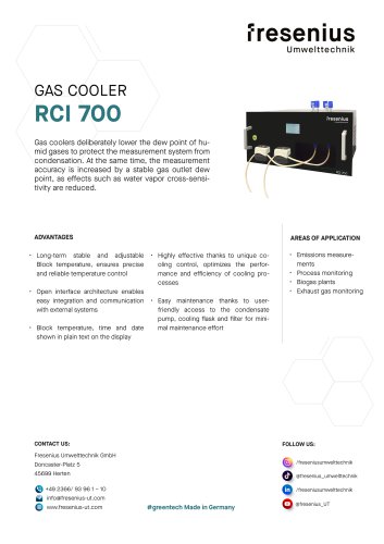 Sample Gas Cooler RCI 700 Data Sheet