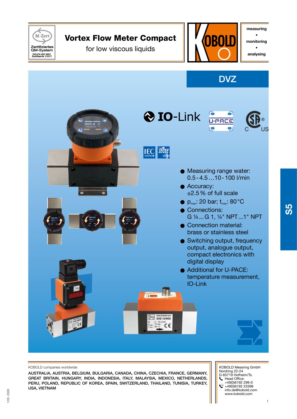Vortex Flow Meter Compact - KOBOLD INSTRUMENTATION