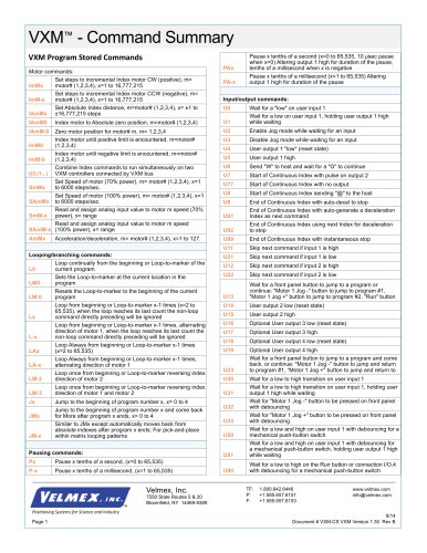 VXM Full Command Summary