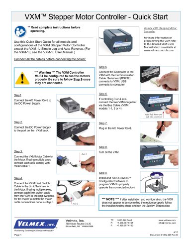 VXM™ Stepper Motor Controller - Quick Start